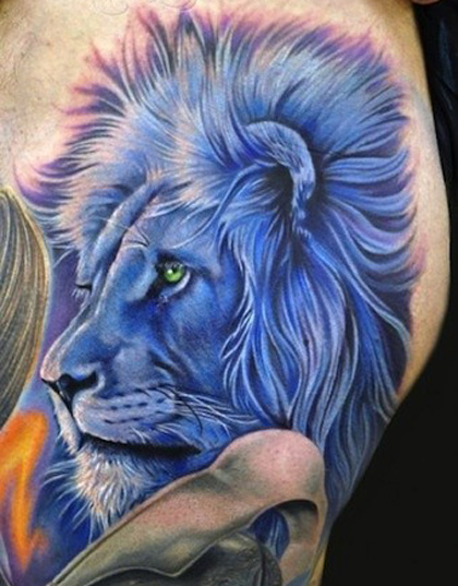 цветное тату - синий лев