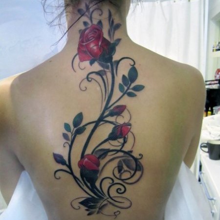 татуировка розы на спине
