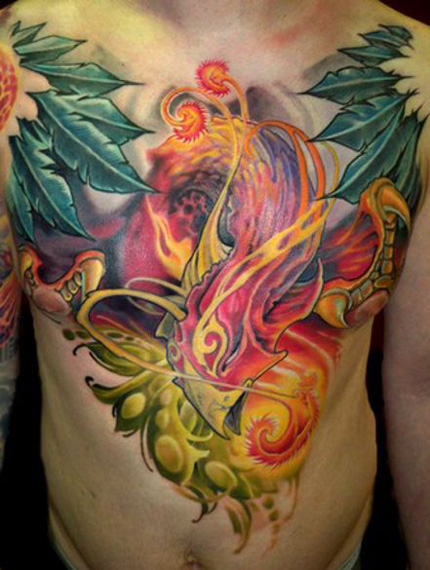 мужская татуировка феникса на груди